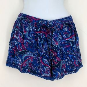 Hollister Blue Purple Pink Paisley Short Shorts Loose Fitting Size Small